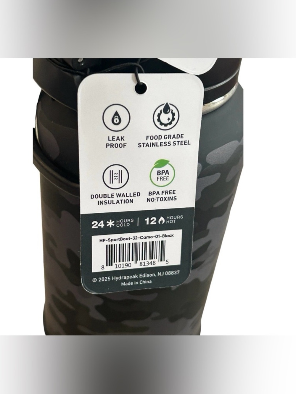HYDRAPEAK Artisan Collection Black Camo 32oz Tumbler Bottle Stainless Steel NEW - Picture 7 of 7